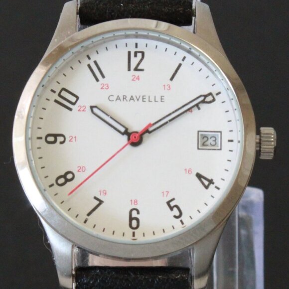Caravelle Ladies Easy Reader By Bulova Black On White Dial Black Leather 30mm main image 8